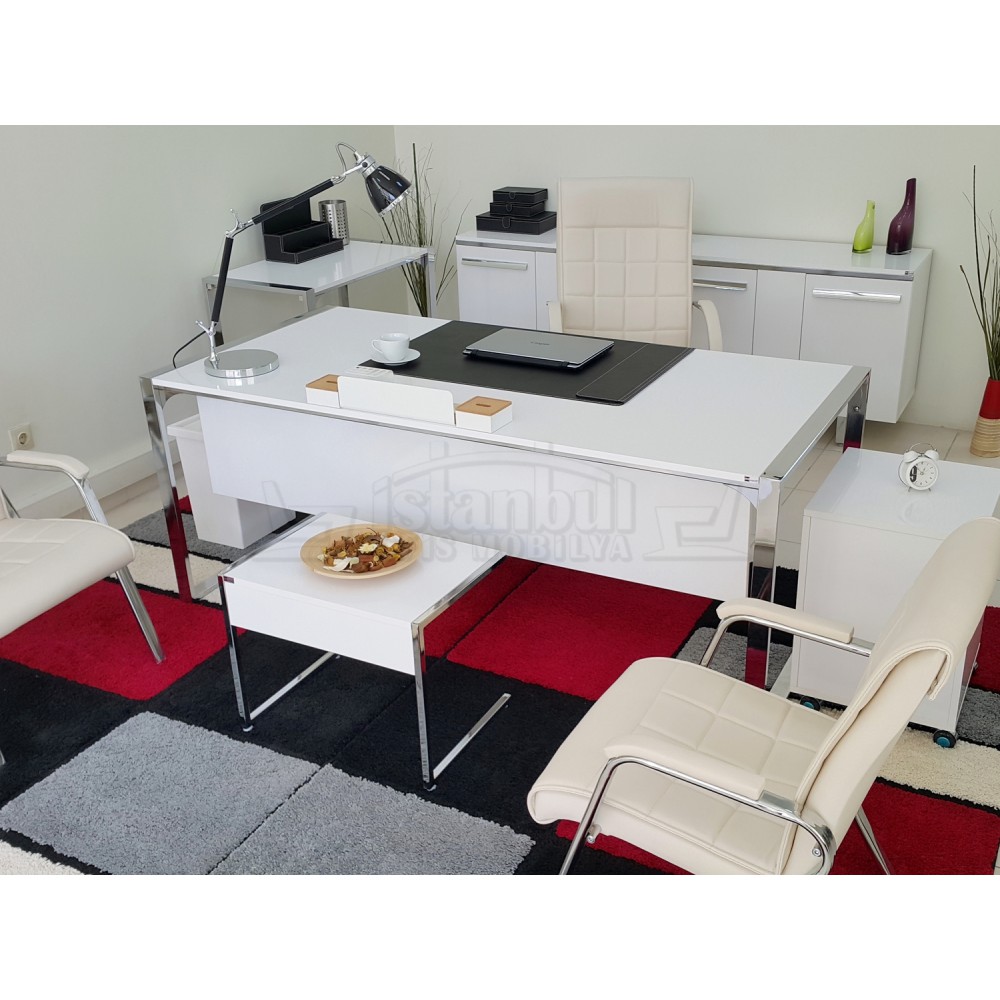 İstanbul Ofis Masası Apple Makam Takımı Hg.Beyaz