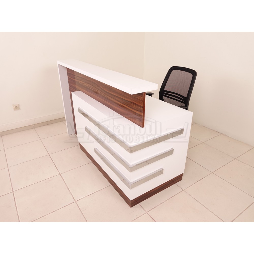 Kasa Banko Karşılama Masası Beyaz Ceviz Kromlu