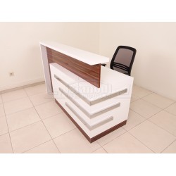 Kasa Banko Karşılama Masası Beyaz Ceviz Kromlu