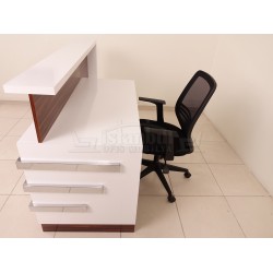 Kasa Banko Karşılama Masası Beyaz Ceviz Kromlu