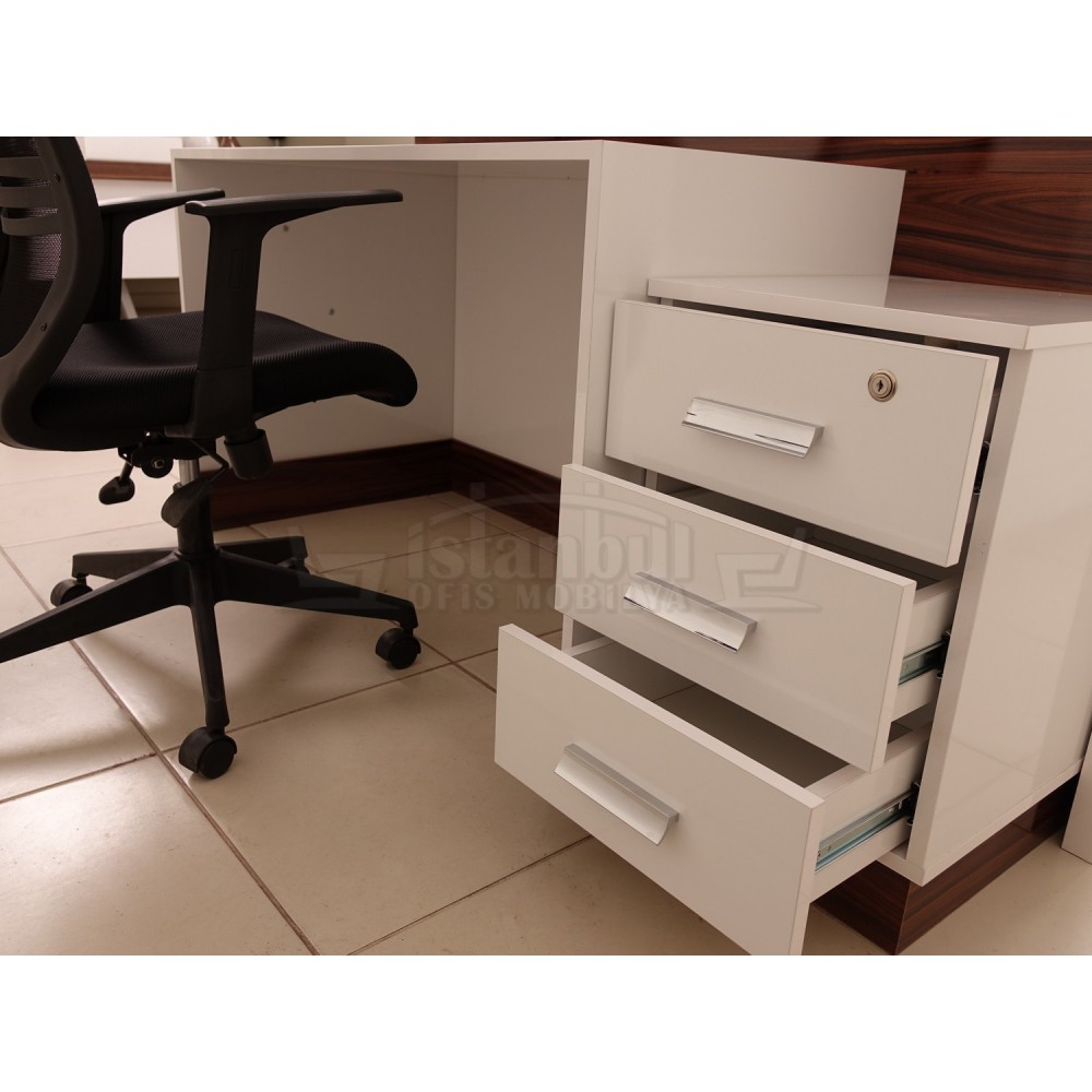 Kasa Banko Karşılama Masası Beyaz Ceviz Kromlu