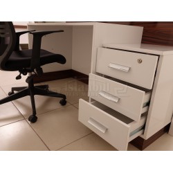 Kasa Banko Karşılama Masası Beyaz Ceviz Kromlu